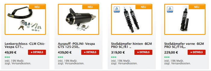 Modern Vespa tuning products