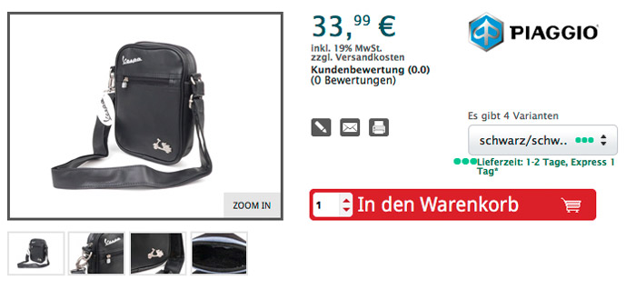 Vespa bag shoulder bag -VESPA small 18x23x5,5cm- black / black article no. VPSC16