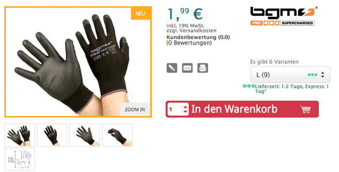 Arbeitshandschuhe - Mechaniker Handschuhe -BGM PRO-tection- Feinstrickhandschuh 100% Nylon mit Polyurethan Beschichtung