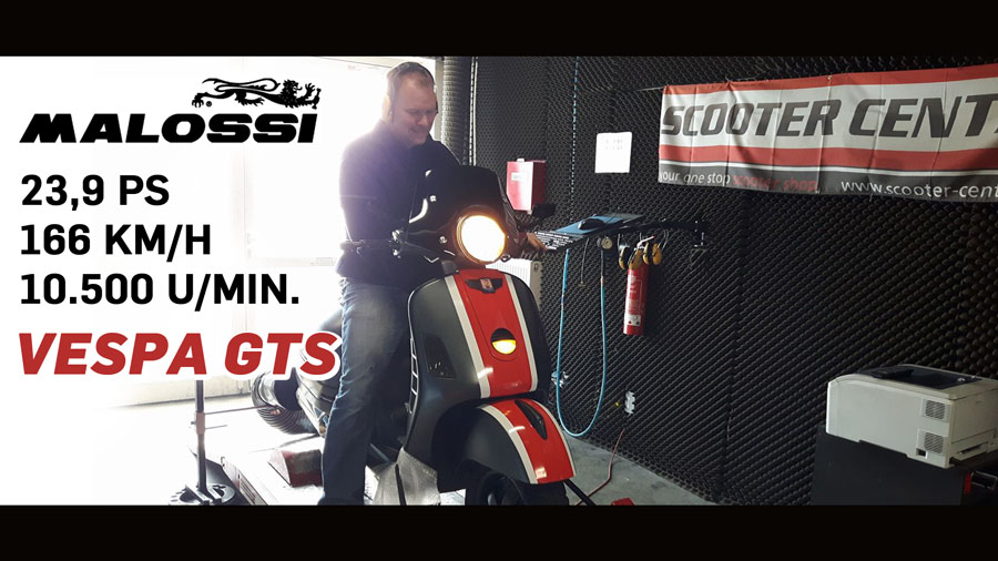 Vespa Gts With Malossi Tuning On Dynamometer Scooter Center Scootershop Rollershop Blog