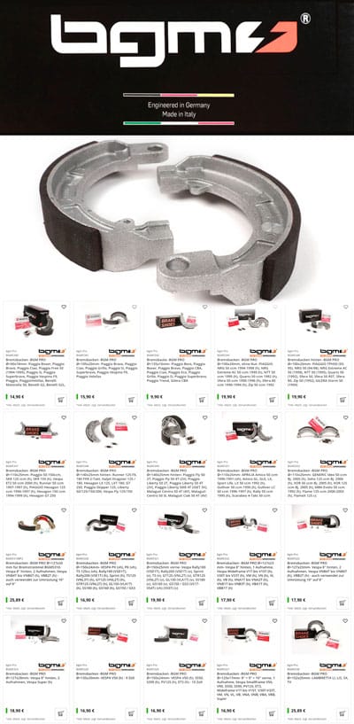 New: BGM PRO brake shoes with brake lining Made in Germany available for many scooter models