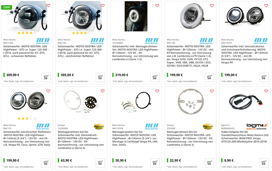 Vespa Moto Nostra LED High Power LED Scheinwerfer