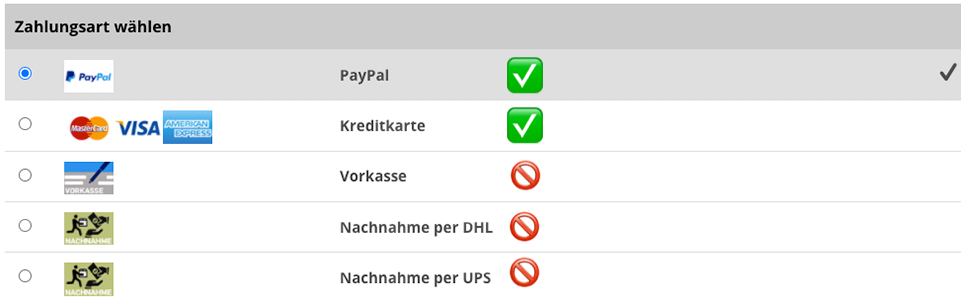 Zahlungsarten CLICK & COLLECT