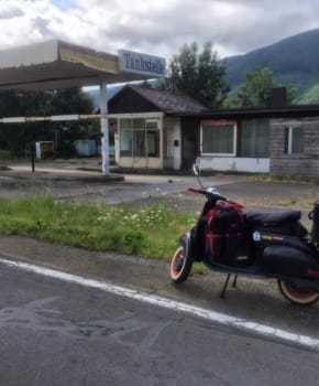 Vespa before gas station