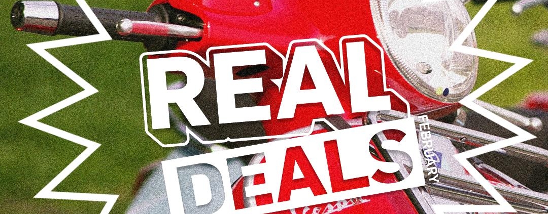 real deals logo on a red Vespa gts