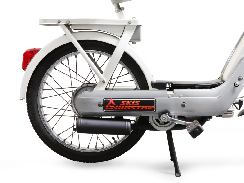Exhaust on a white moped