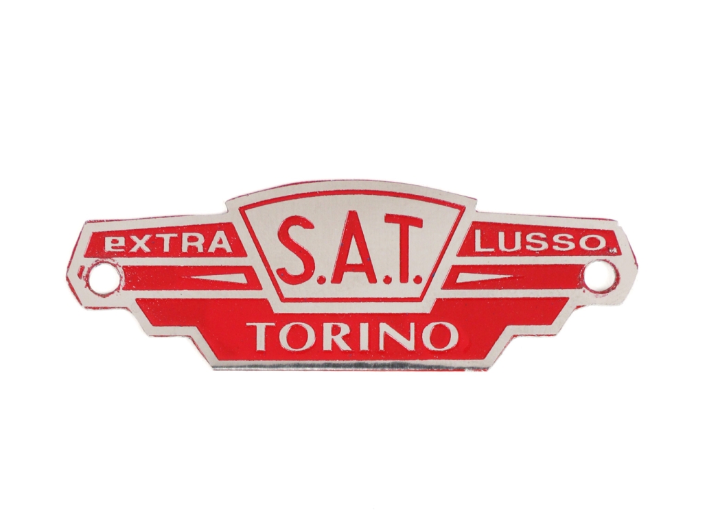 Seat badge Lambretta -S.A.T. TORINO- Extra Lusso – red