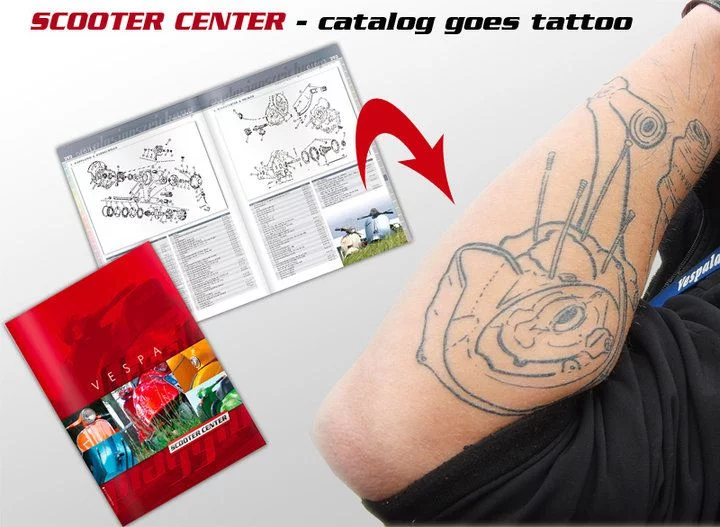 Tattoo with a template from the Scooter Center Vespa catalog